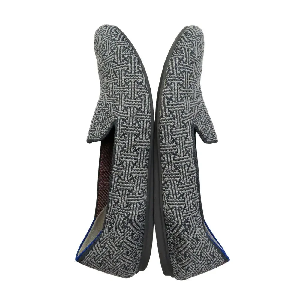 Rothys Gray and White Charcoal Grid Pattern Knit Rounded Toe Flats Shoe Size 9